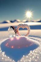 couple de anneaux séance sur Haut de une neige couvert sol. génératif ai. photo