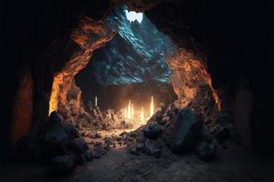 la grotte rempli avec beaucoup de rochers et allumé bougies photo