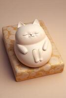 blanc chat figurine séance sur Haut de une boîte. génératif ai. photo