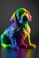 coloré statue de une chien séance sur une tableau. génératif ai. photo