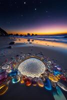 miroir séance sur Haut de une sablonneux plage suivant à le océan. génératif ai. photo