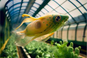 proche en haut de une figurine de une poisson dans une serre. génératif ai. photo