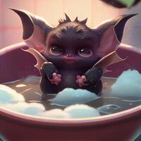 dessin animé chauve souris prise une une baignoire dans une baignoire. génératif ai. photo