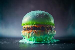Hamburger couvert dans vert visqueux. génératif ai. photo
