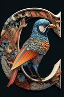 coloré oiseau séance sur Haut de une lettre g photo