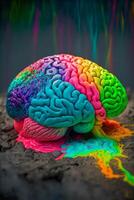 coloré cerveau séance sur Haut de une rock. génératif ai. photo