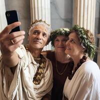 César prend selfies avec le sien copines. génératif ai. photo