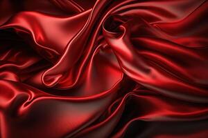 abstrait arrière-plan, rouge satin soie tissu, luxueux élégant vagues, plis texture tissu. ai généré. photo