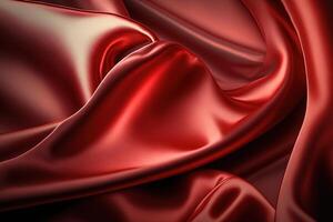 abstrait arrière-plan, rouge satin soie tissu, luxueux élégant vagues, plis texture tissu. ai généré. photo