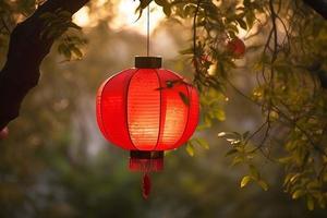 chinois lanterne lumière. produire ai photo