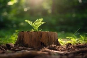 Nouveau arbre sur vieux souche. produire ai photo