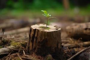 Jeune arbre sur souche. produire ai photo