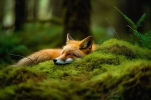 en train de dormir sauvage Renard. produire ai photo