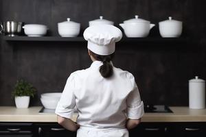 femme chef cuisine uniforme. produire ai photo