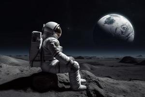 astronaute séance sur planète. produire ai photo