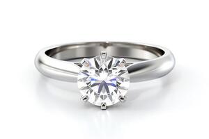 rond brillant Couper diamant solitaire engagement bague blanc Contexte 3d le rendu ai généré photo