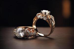 engagement anneaux symboliser l'amour et mariage et orner le la mariée ai généré photo