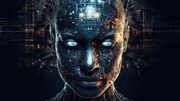 ai génératif cyborg avec embrasé cerveau. artificiel intelligence concept. photo