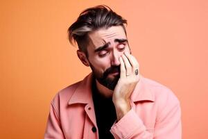 ai génératif portrait de une Jeune homme avec une mal de crâne photo