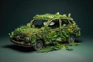 voiture fabriqué de Naturel vert les plantes. éco amical transport. génératif ai photo