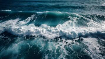 vue vagues dans le océan via drone ,génératif ai photo