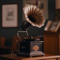 réaliste illustration de une classique gramophone musical instrument ,génératif ai photo