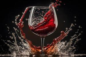 verre avec éclaboussure de rouge du vin sur noir Contexte. neural réseau généré art photo