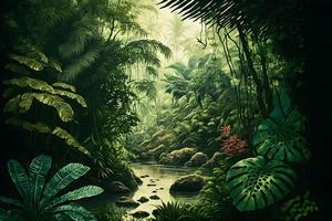 asiatique tropical jungle forêt tropicale dans jour. neural réseau généré art photo
