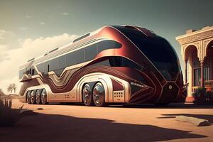 futuriste bus, voitures de le avenir. neural réseau ai généré photo
