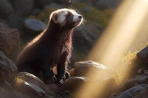 fermer de le furet dans le la nature. furet sur le chasse. neural réseau ai généré photo