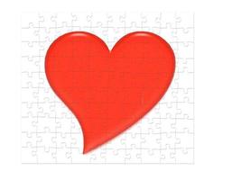 intéressant scie sauteuse puzzle avec rouge cœur sur une blanc Contexte photo