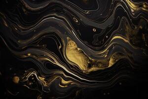 luxe abstrait Contexte liquide noir et or marbre texture. ai généré photo