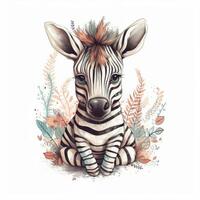 mignonne aquarelle bébé zèbre. illustration ai génératif photo