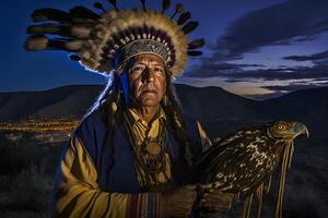 originaire de les Américains. portrait de les Américains Indien homme. neural réseau ai généré photo