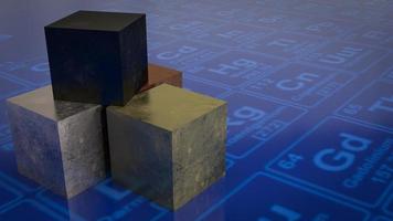 le métal cube sur périodique table pour éducation ou sci concept 3d le rendu photo