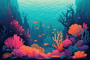 sous-marin corail récif plein de mer créatures . ai généré photo