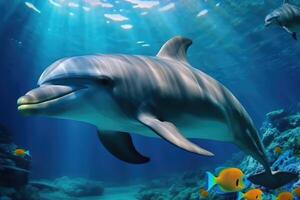 magnifique dauphins en dessous de le mer . ai généré photo