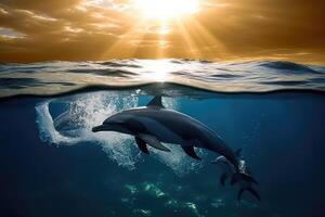 magnifique dauphins le mer . ai généré photo