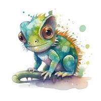 mignonne peu caméléon aquarelle . ai généré photo