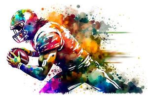 américain Football joueur homme avec multicolore peindre éclaboussure, isolé sur blanc Contexte. neural réseau généré art photo