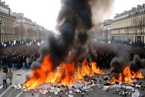 manifestation dans le ville et feu, frapper. neural réseau ai généré photo