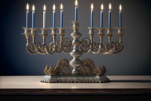 Hanoukka menorah sur juif traditionnel de fête tableau. neural réseau généré art photo