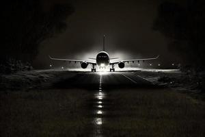 gros passager avion terres dans aéroport à nuit. neural réseau généré art photo