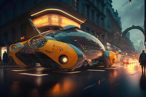 futuriste électrique voiture, Taxi de le avenir. neural réseau ai généré photo