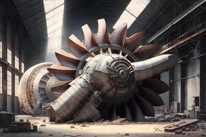 ouvriers assemblage et construire gaz turbines dans une moderne industriel usine. neural réseau ai généré photo