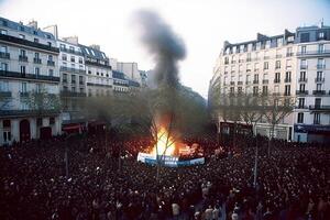 manifestation dans le ville et feu, frapper. neural réseau ai généré photo