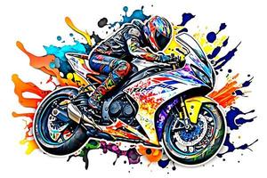 autocollant de motard sur sport moto dans aquarelle style sur blanc Contexte. neural réseau généré art photo