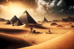 génial pyramides de gizeh, Egypte dans ensoleillé jour. neural réseau généré art photo