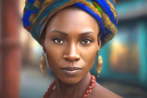 portrait de une magnifique africain femme. neural réseau ai généré photo