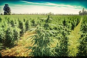 marijuana Floraison les plantes la nature de ferme champ avec vert. neural réseau ai généré photo